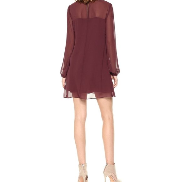 Long Sleeve Cut-out Mini Shirt Dress Burgundy Sz M - Picture 2 of 2